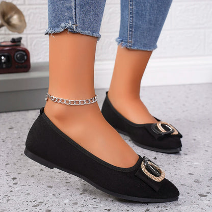 Woman Flats Spring Autumn Ballets Metal Buckle Shoes for Women Dress Pointed Toe Slip on Office Patent Leather Loafers Shoes