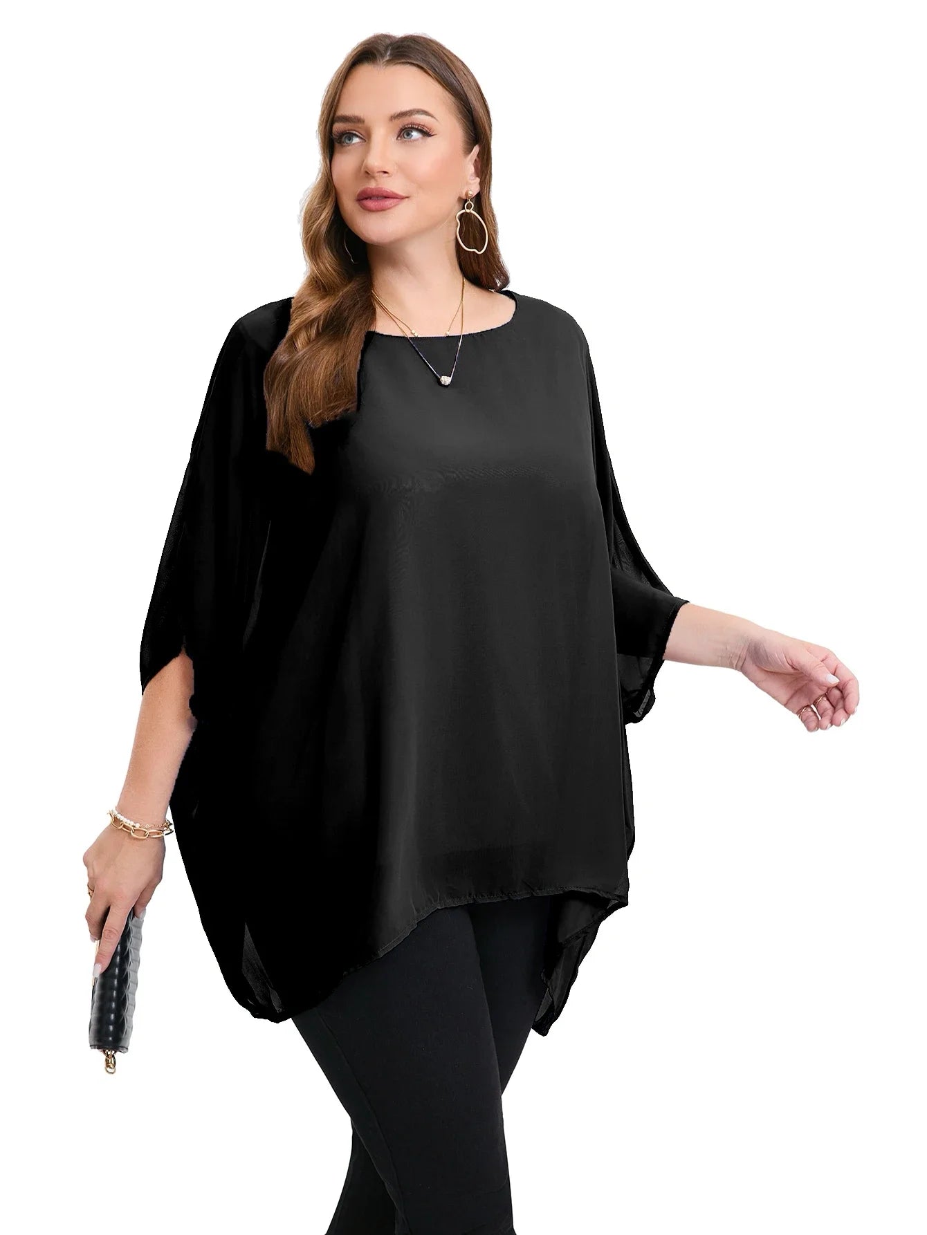 Curve Elegant Batwing Chiffon Blouse