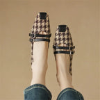 Double buckle Houndstooth Heel Shoes