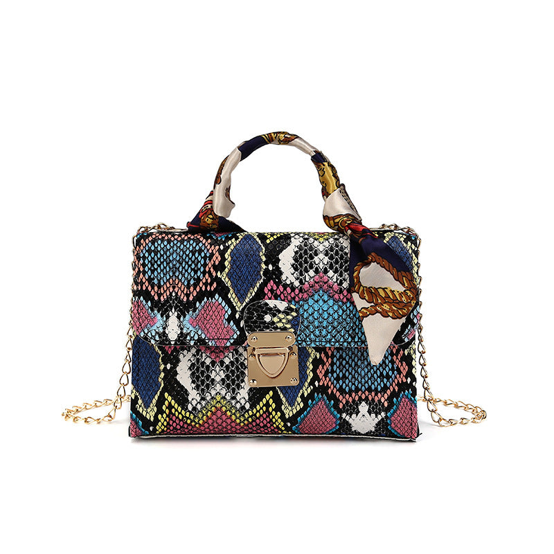 Colorful Snake Print Silk Scarf Handbag