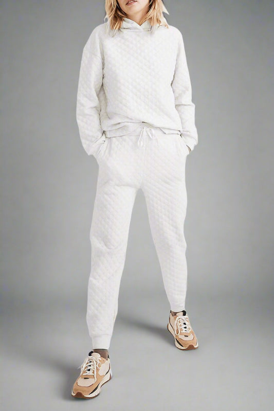 White Quilted Hoodie & Drawstring Jogger Pants Set