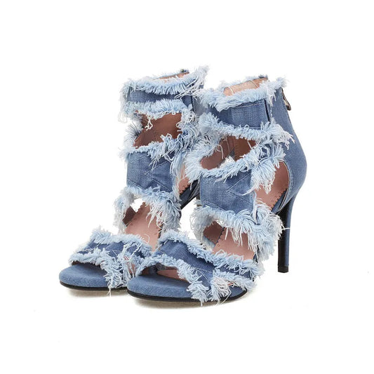 Denim high heels shoes