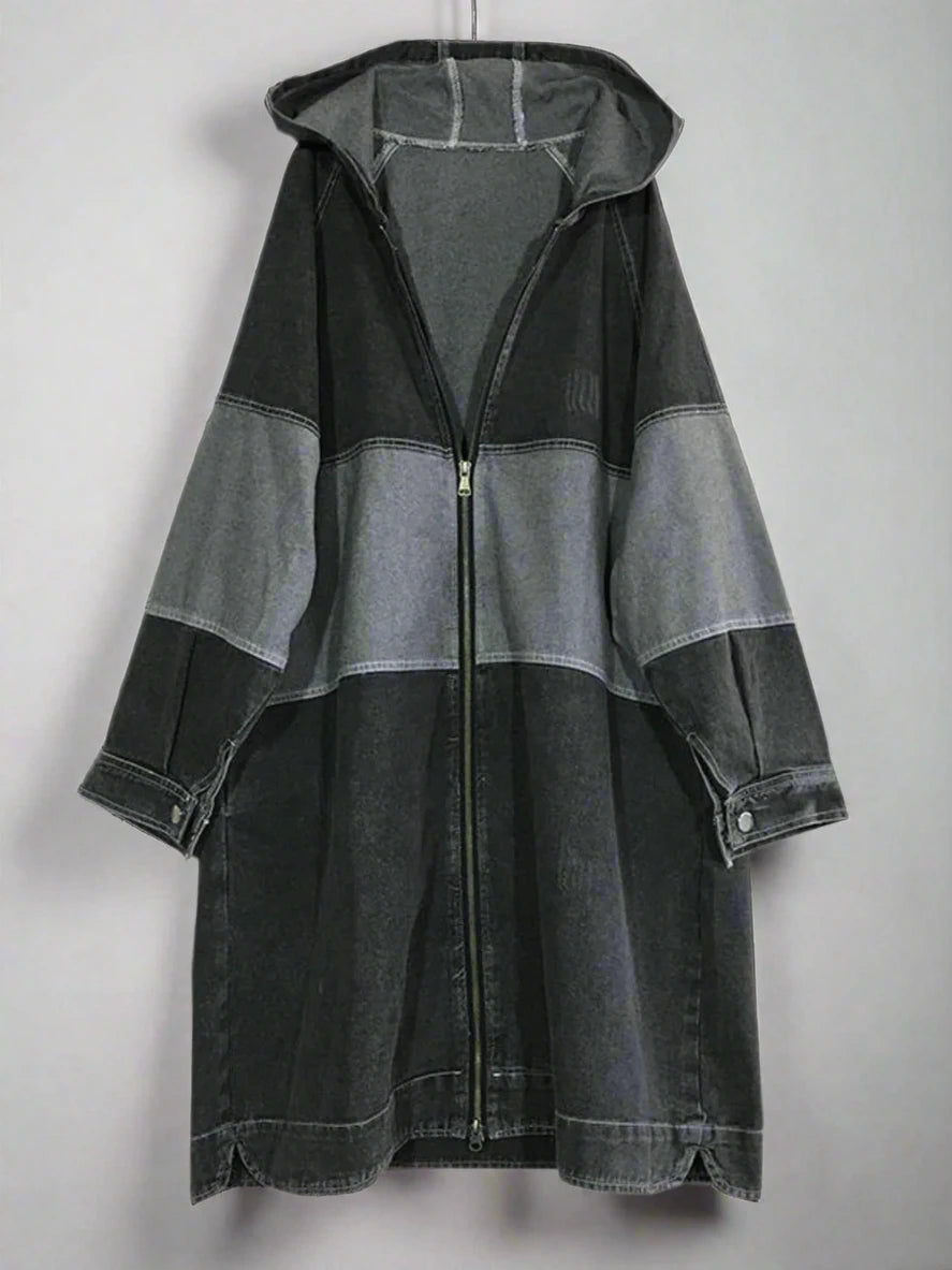 Loose Hooded Denim Trench Coat