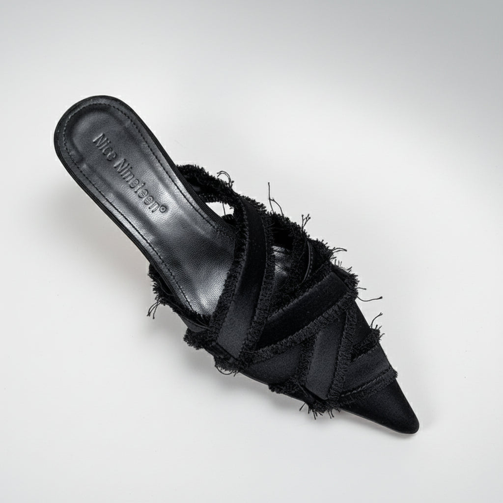 Pointed Toe Denim Mules