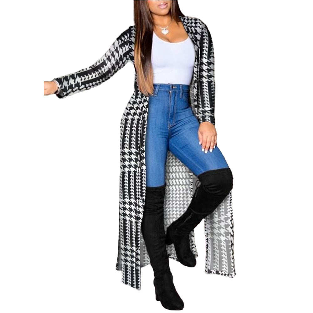 Long printed long sleeve cardigan for women