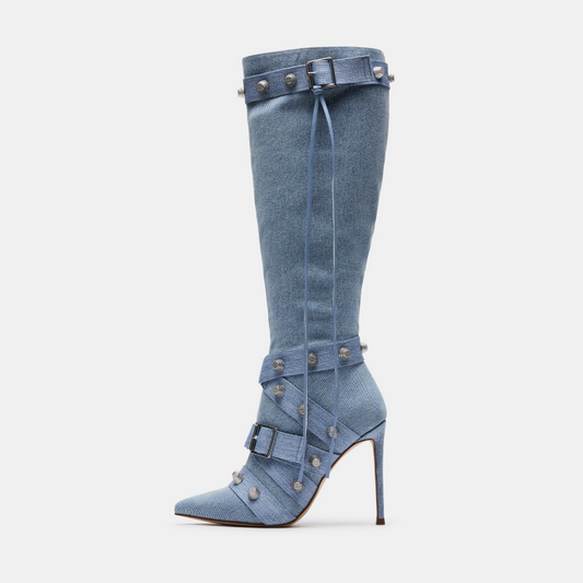 Rivet Pointed Stiletto High Boot