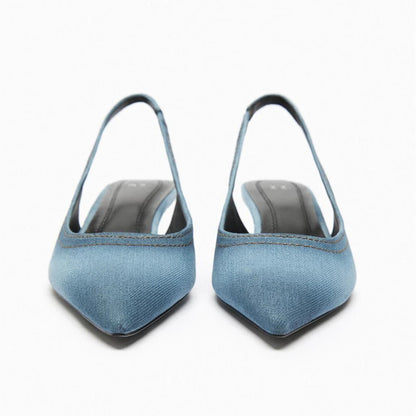 Blue Denim Slingbacks Pumps