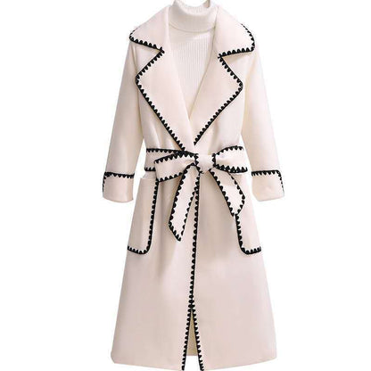 Women's Slimming Mid-length Lace-up Woolen Coat