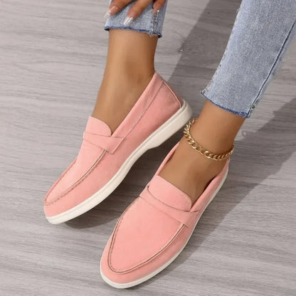 Leather Nude Suede Flats Shoes Women Loafers Spring Autumn Walk Moccasin Metal Lock Tassel Soft Sole Mules Causal Slip on Shoes