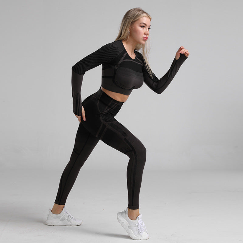 Women's Striped Activewear Set – Gym Leggings & Sports Top