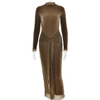 Fashionable Long-Sleeve Pleated Fitted Dress