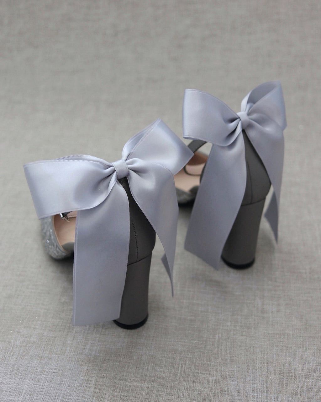 Rock Glitter Block Heel with Back Satin Bow