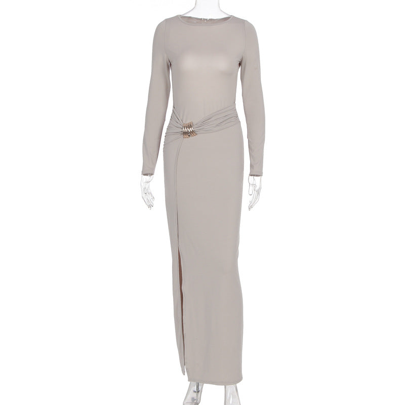 Obsidian Allure Ruched Cutout Maxi Dress
