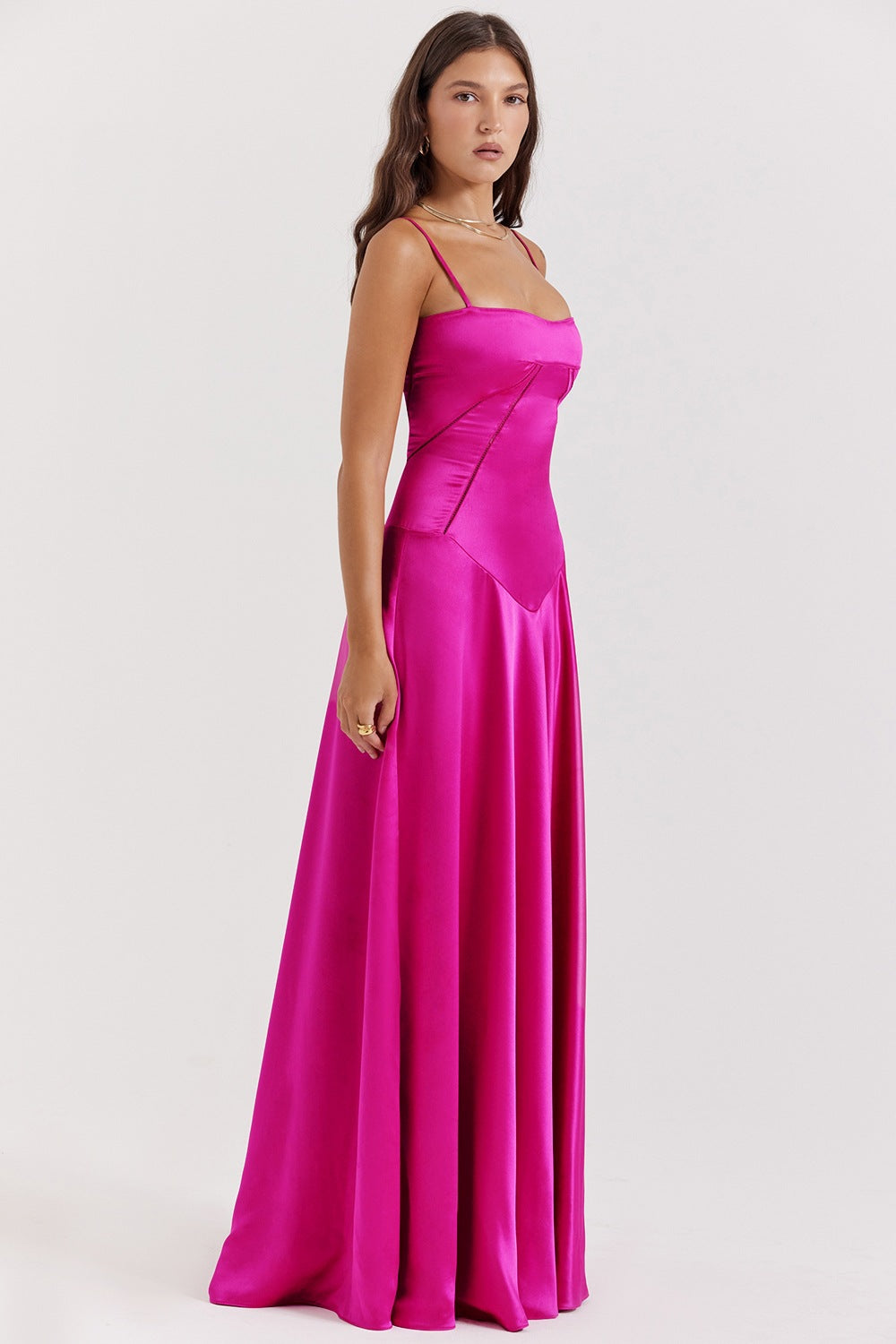 Sling Backless Magenta Maxi Dress