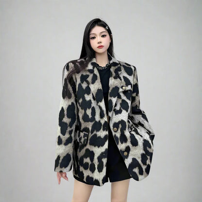 Leopard Print Blazer Coat