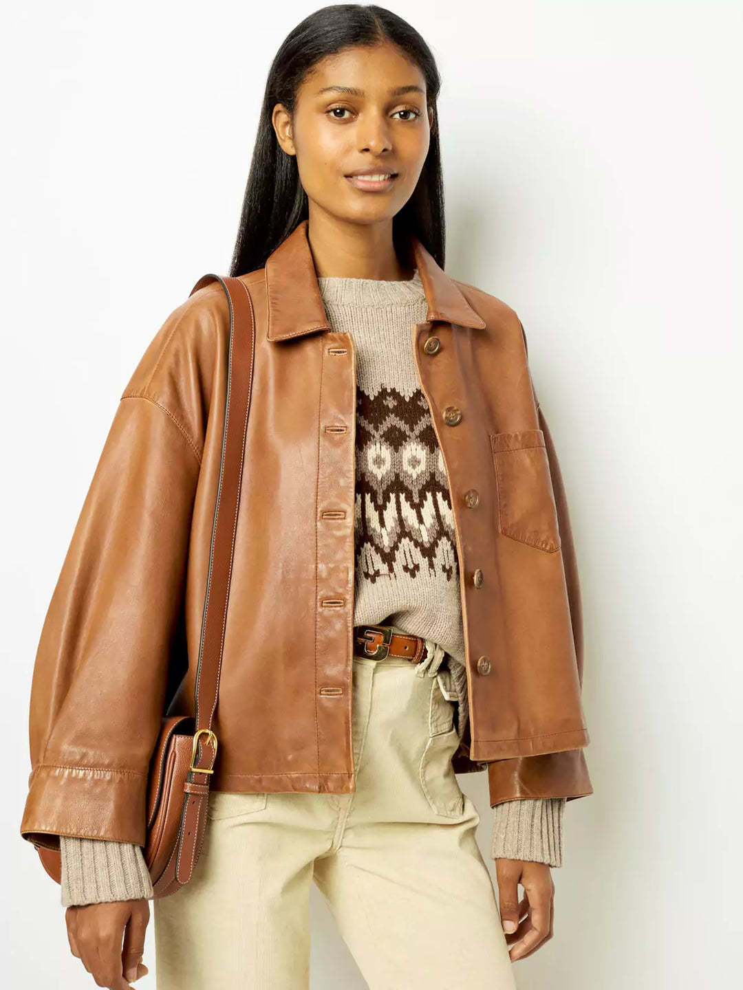 Brown Profile PU Leather Coat