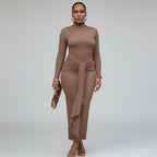 Fashionable Long-Sleeve Pleated Fitted Dress