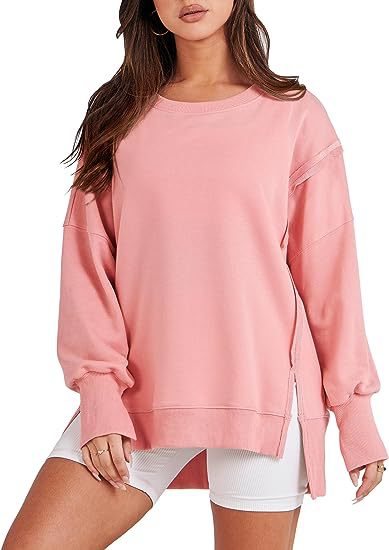 Oversized Solid Crew Neck Pullover Sweatshirt