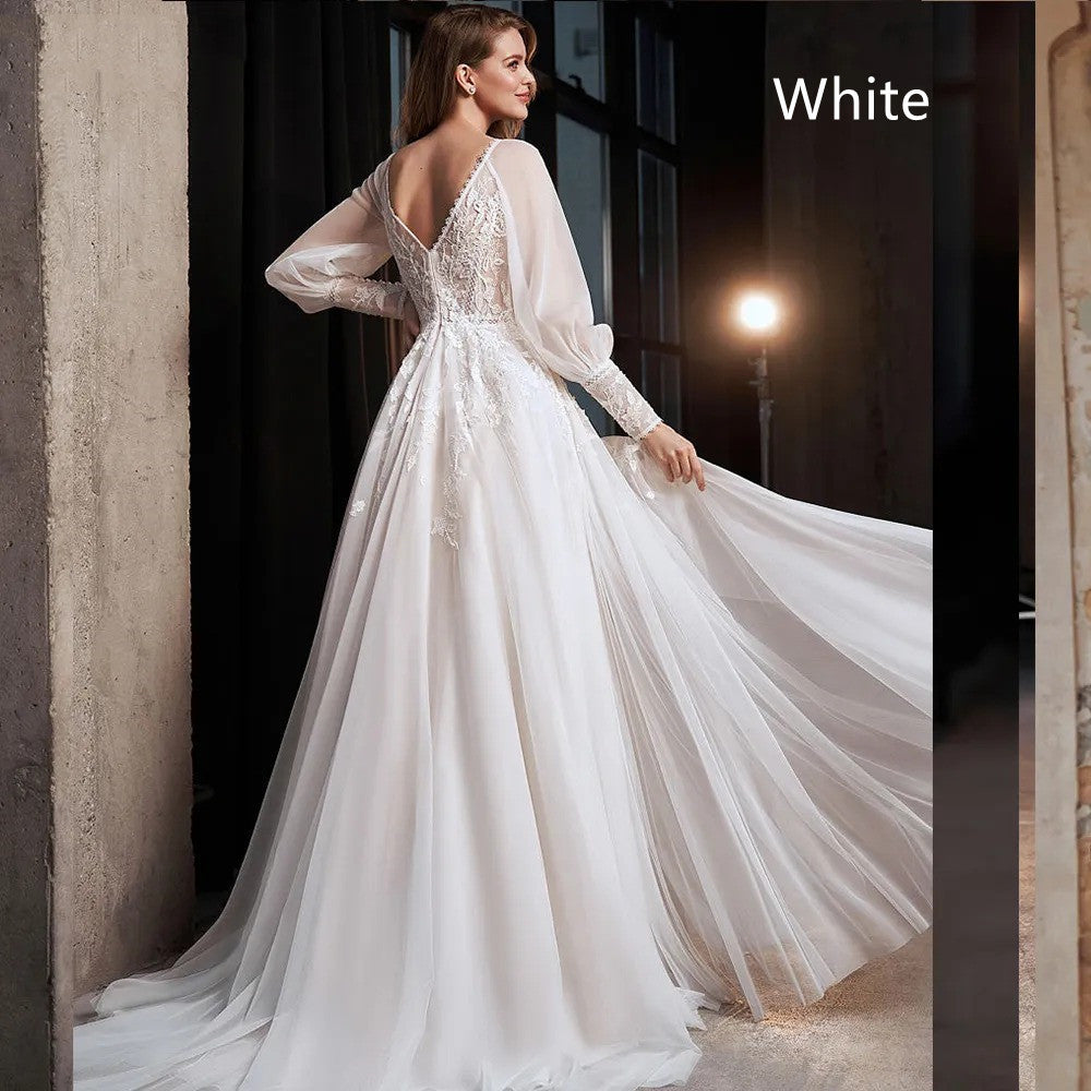 Tulle Slit A-Line Lace  Wedding Gown