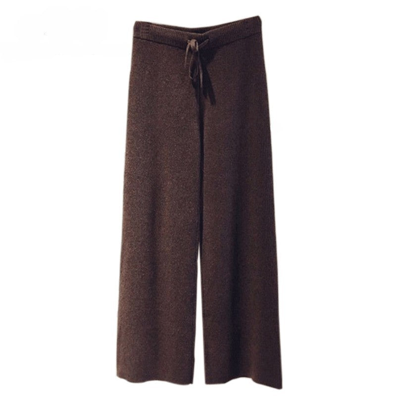 High-rise solid color cashmere wide-leg trousers