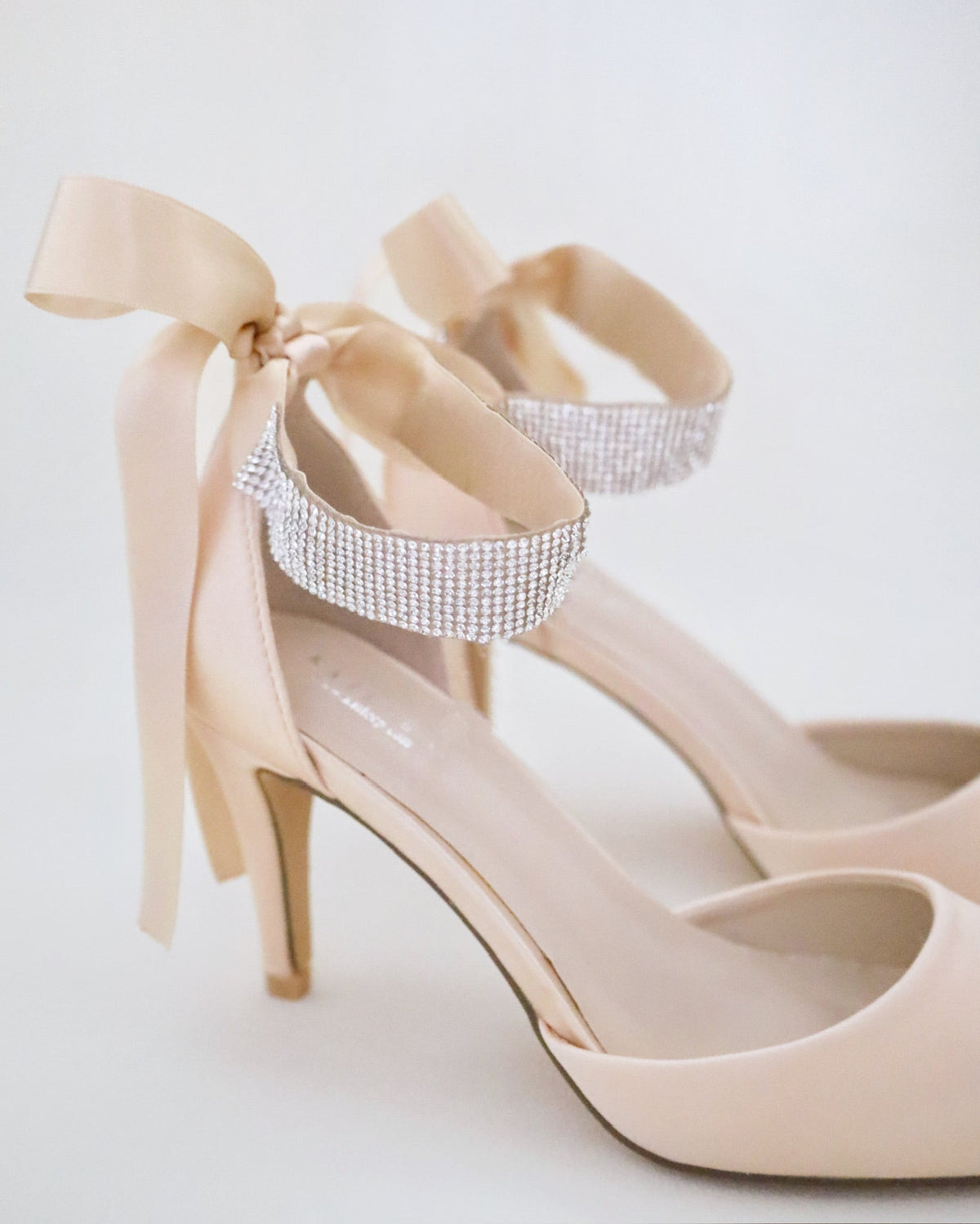 Satin Evening Heels with Rhinestones Strap