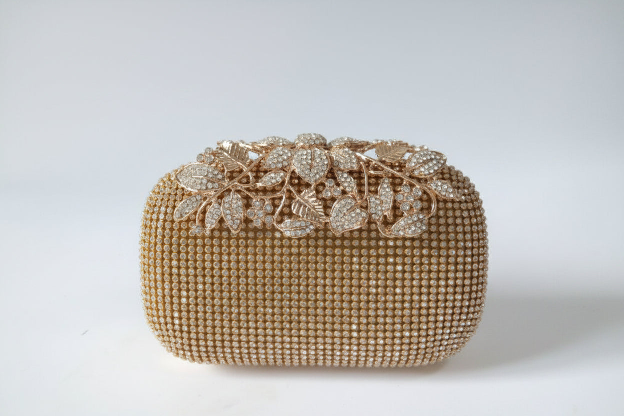 Leaf-shaped Flowers Diamond Dinner Clutch