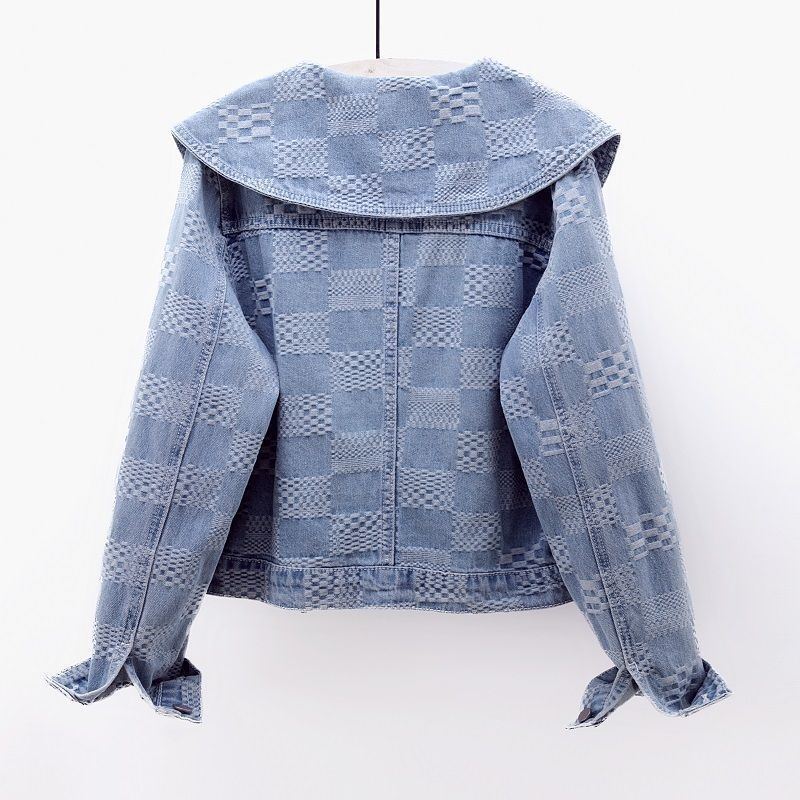 Niche Sailor Collar Jacquard Short Denim Coat