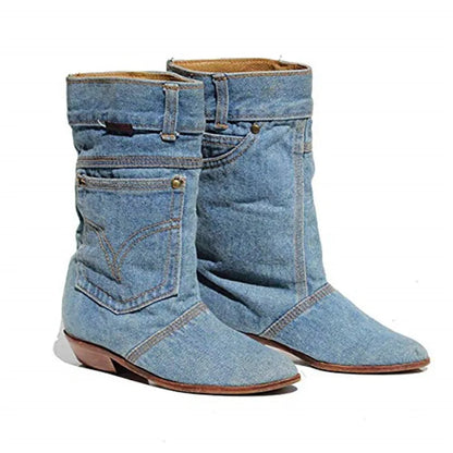 ladies autumn winter cowboy denim boots