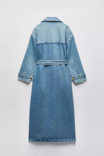 Double Breasted Belt Denim Trench Coat