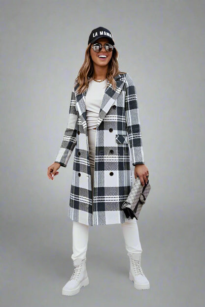 American Fashion Plaid Woolen Coat