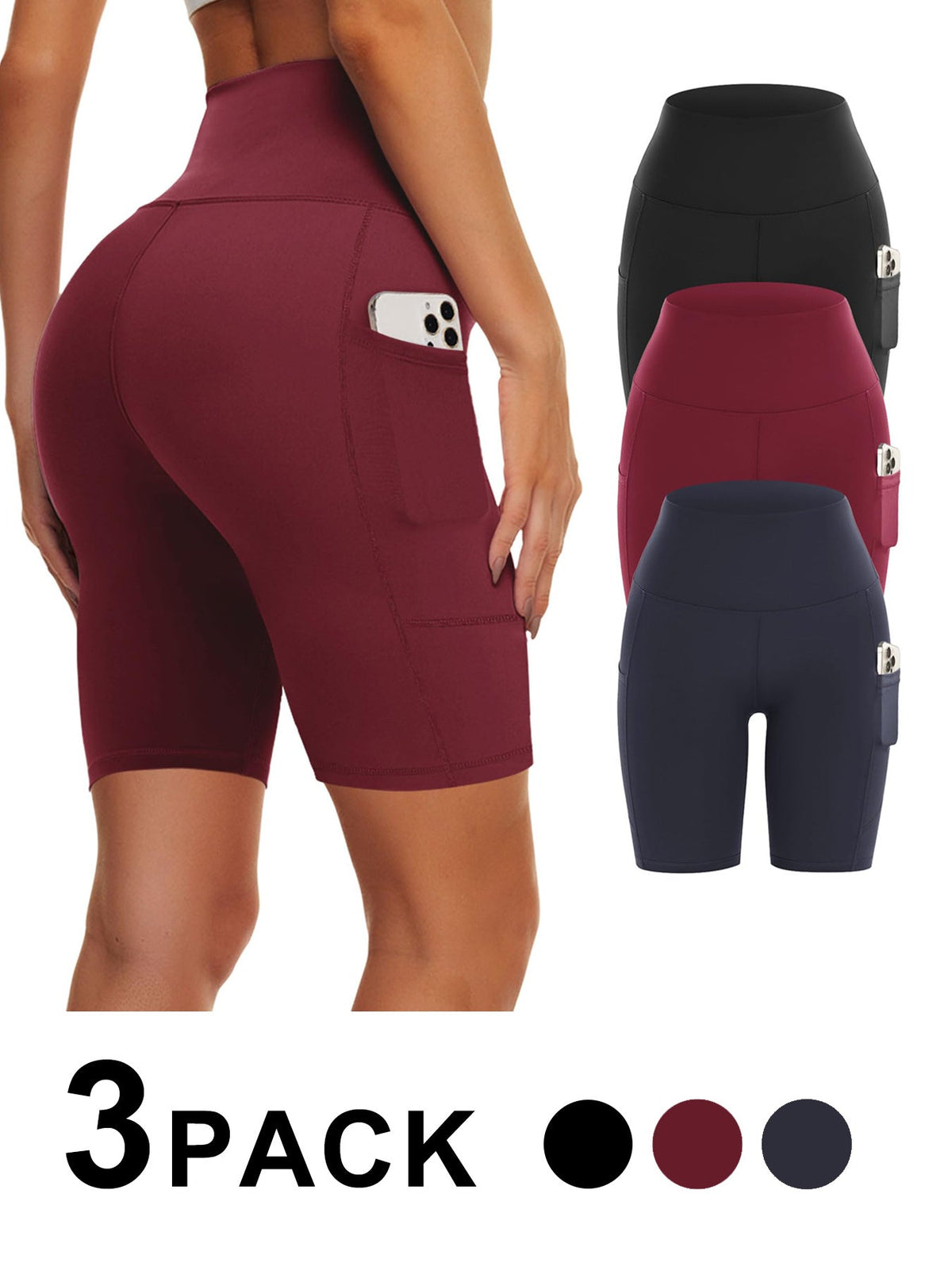 3-Pack High-Waisted Biker Yoga Shorts