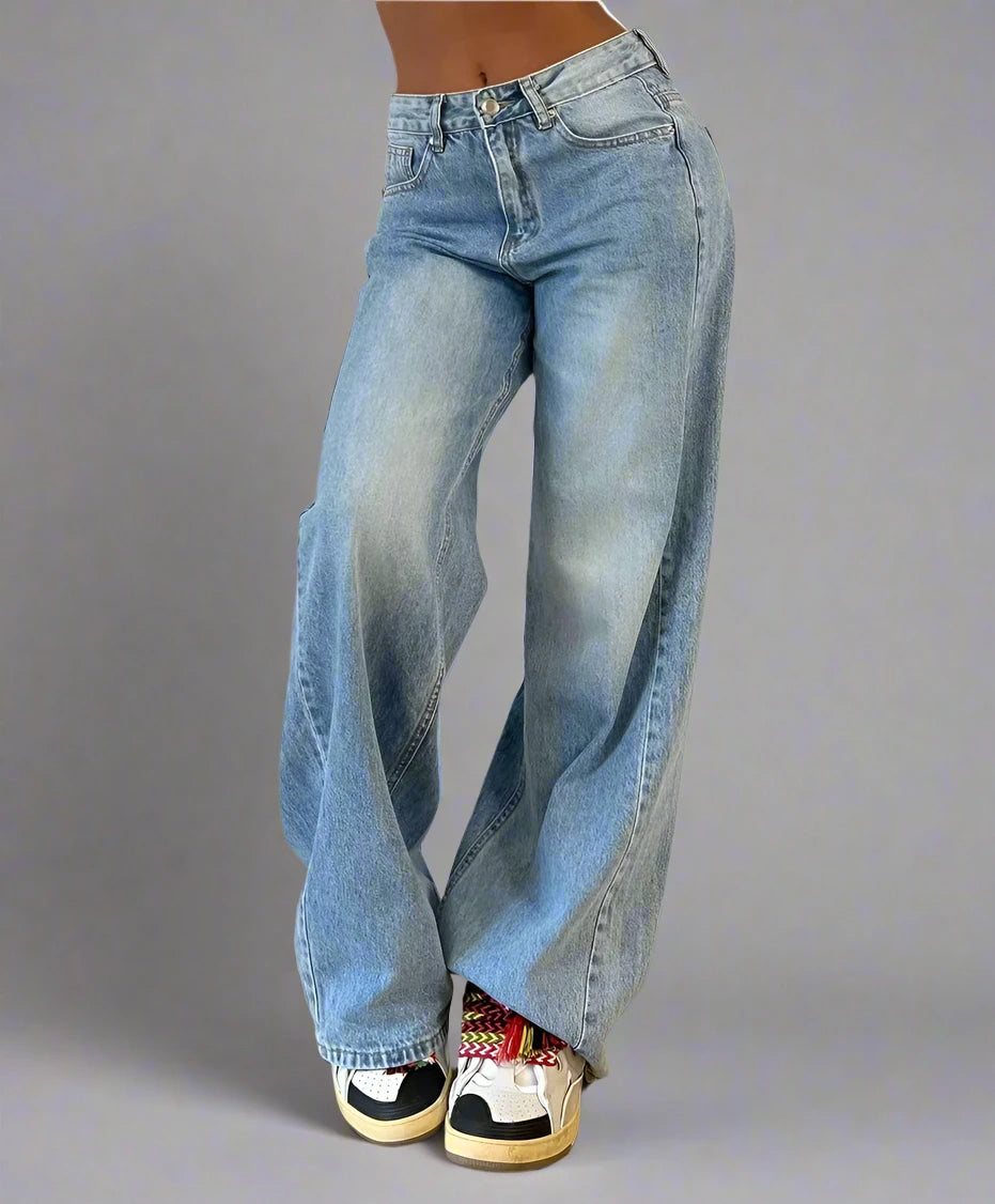 Washed Wide Leg Denim Jeans