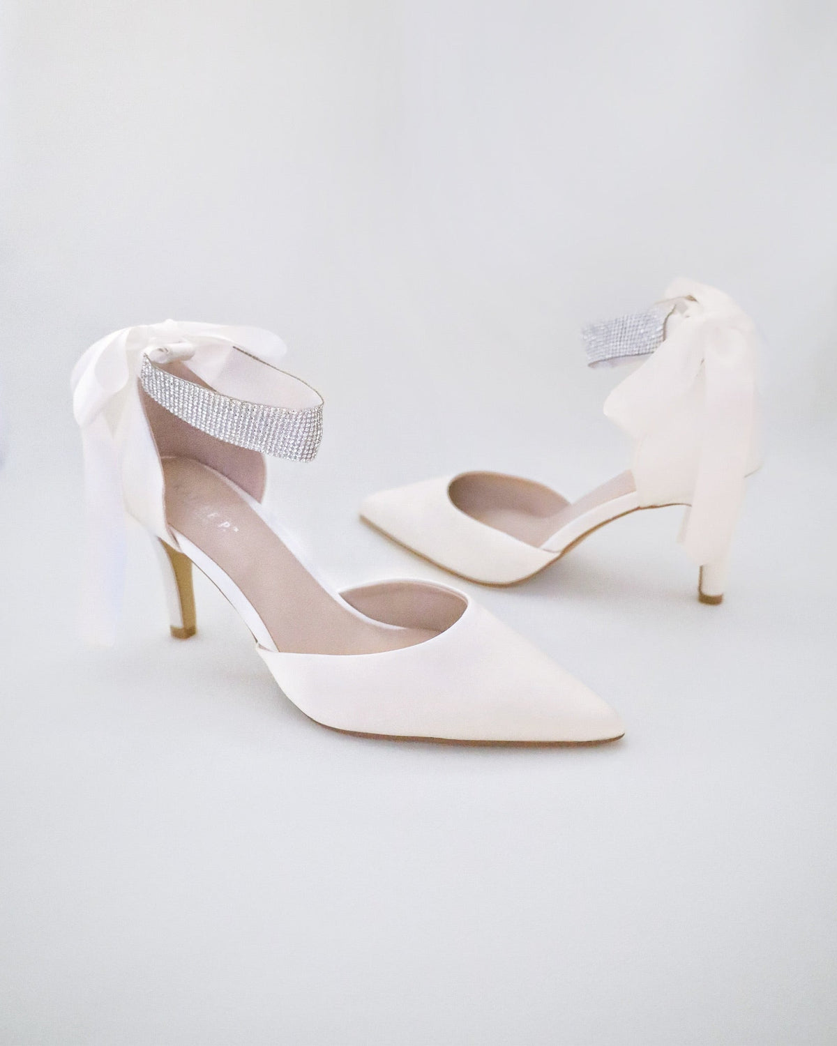 Satin Wedding Heels with Rhinestones Strap