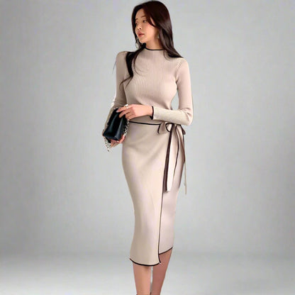 Temperament Slim Mid-length Trimming Sweater Dress