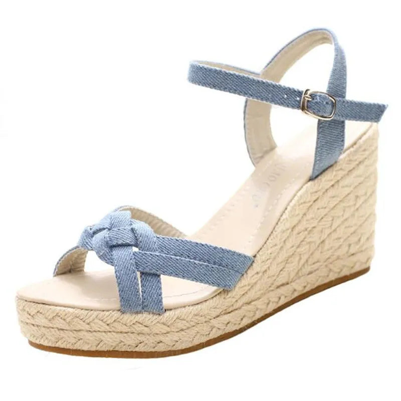 Open Toe Wedge Denim Sandals