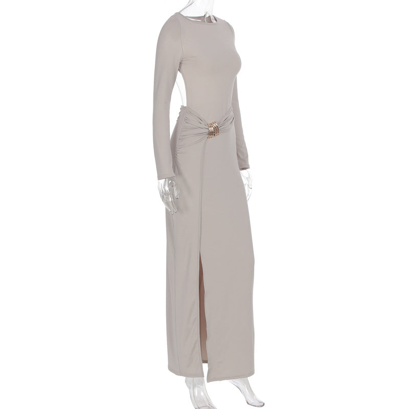 Obsidian Allure Ruched Cutout Maxi Dress