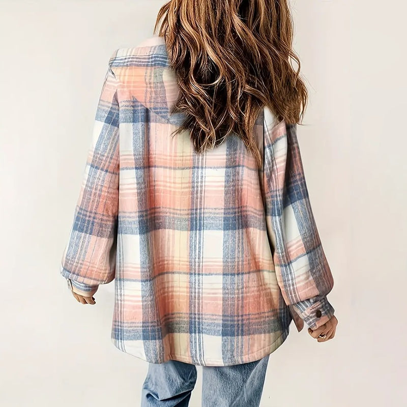 Women's Plaid Button-Up Long Sleeve Jacket