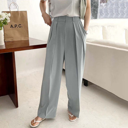 Drape Straight Wide Leg Pleated Pants