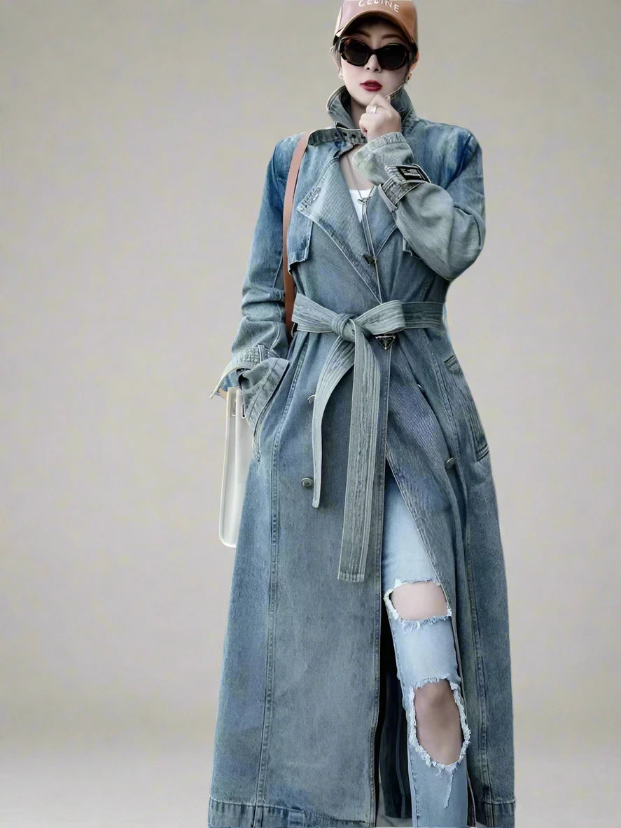 Woman Luxury Autumn Denim Trench Coat