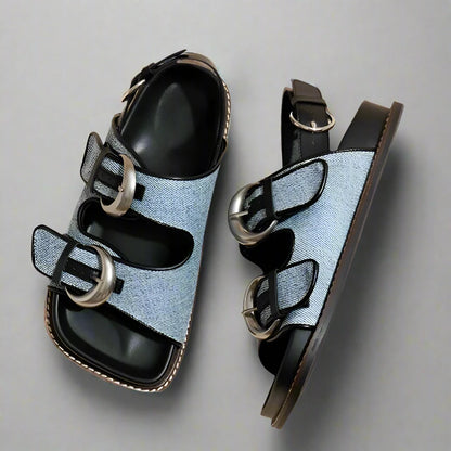 Denim Metal Buckle Roman Sandals