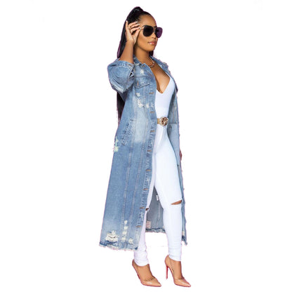 Blue Washed Loose Denim Trench Coat