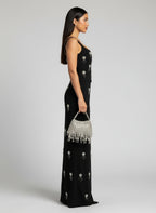 Black Two-piece Beaded Zipper Top & Skirt Set