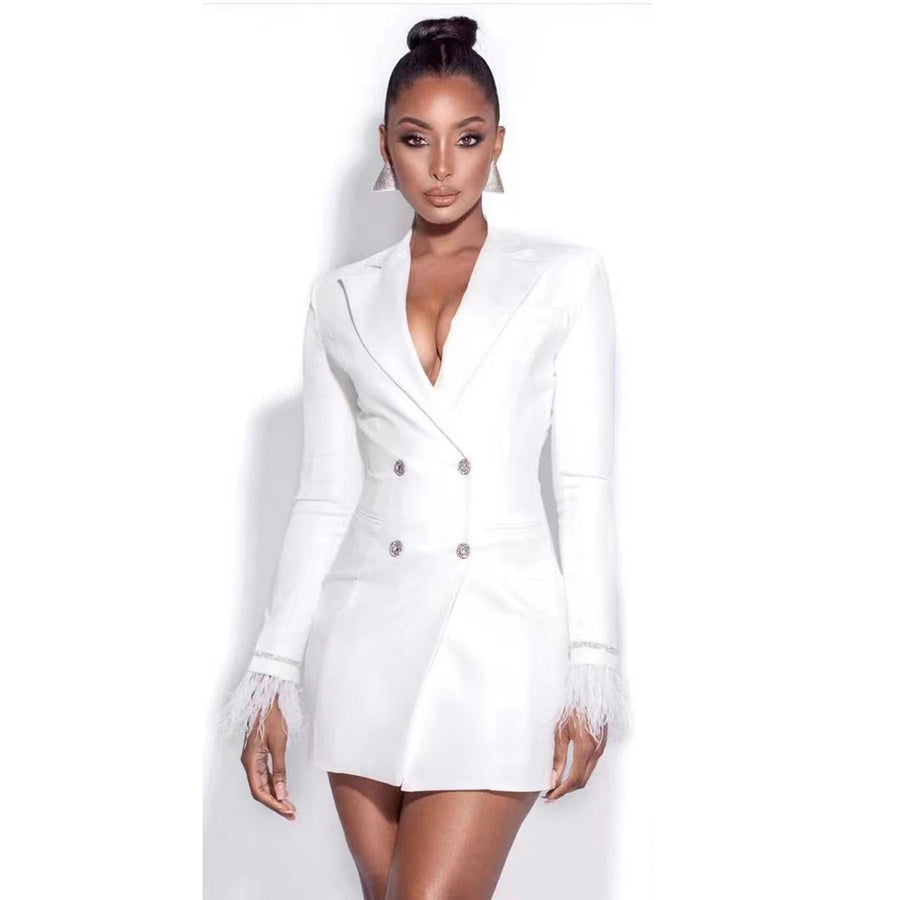 All-match Double Breasted Slim Fit Backless Business Suit