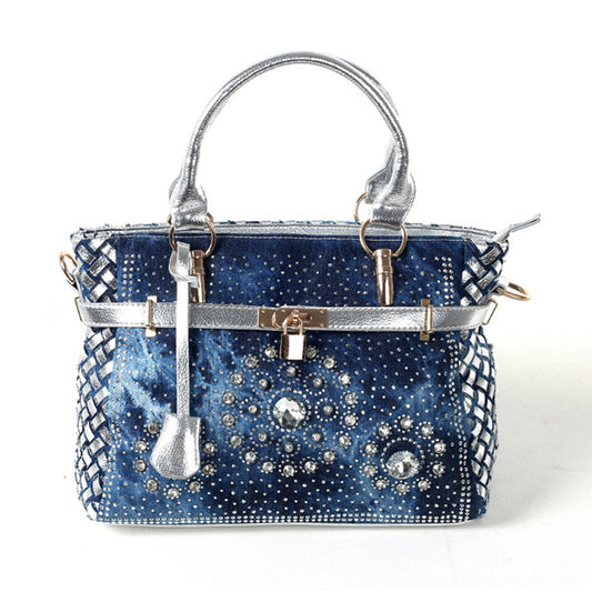 Diamond-Studded Denim Messenger Bag