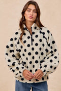 BiBi Polka Dot Sherpa Half Zip Up Top with Side Pocket