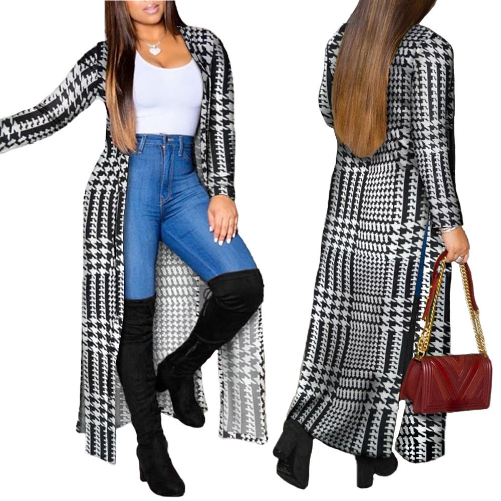 Long printed long sleeve cardigan for women