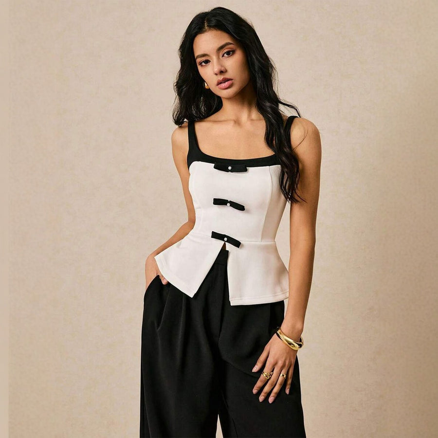 Stylish Commuter Color-blocked Waist-cinching Vest