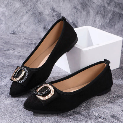 Woman Flats Spring Autumn Ballets Metal Buckle Shoes for Women Dress Pointed Toe Slip on Office Patent Leather Loafers Shoes