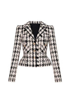 Retro Houndstooth Woolen Coat & Black Mesh Skirt Set