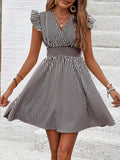 Women's Mini Dress V Neck Flutter Sleeve Striped Summer Dress